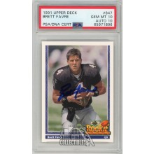 Brett Favre 1991 Upper Deck Autograph Rookie Card #647 PSA 10 PSA/DNA 10 (896)