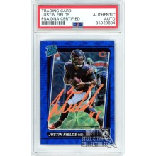 Justin Fields 2021 Panini Optic Blue Scope Autograph Rookie Card #204 PSA/DNA (Orange)