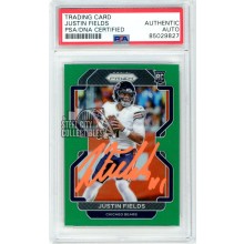 Justin Fields 2021 Panini Prizm Green Autograph Rookie Card #334 PSA/DNA (Orange)
