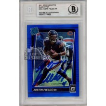 Justin Fields 2021 Panini Donruss Optic Blue Hyper Autograph Rookie Card #204 BAS