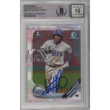Wander Franco 2019 Bowman Chrome Autographed Card #BCP-100 BAS 10