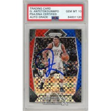 Giannis Antetokounmpo 2017-18 Panini Prizm Red White Blue Autograph Card #182 PSA/DNA 10