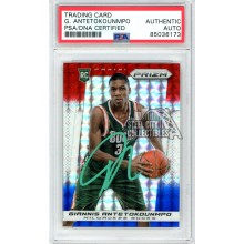 Giannis Antetokounmpo 2013-14 Panini Prizm Red/White/Blue Mosaic Autograph Rookie Card #290 PSA/DNA (Green)