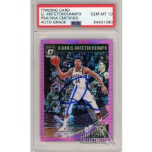 Giannis Antetokounmpo 2018-19 Donruss Optic Hyper Pink Autograph Card #85 PSA/DNA 10