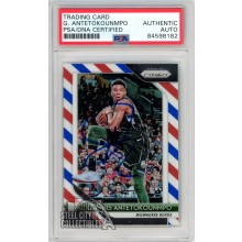 Giannis Antetokounmpo 2018-19 Panini Prizm Red White Blue Prizm Autograph Card #296 PSA/DNA