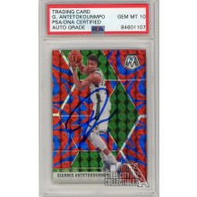 Giannis Antetokounmpo 2019-20 Panini Mosaic Red Blue Autographed Card #75 PSA/DNA 10