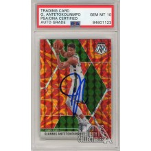Giannis Antetokounmpo 2019-20 Panini Mosaic Red Orange Autographed Card #75 PSA/DNA 10