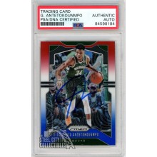 Giannis Antetokounmpo 2019-20 Panini Prizm Red White Blue Autograph Card #152 PSA/DNA