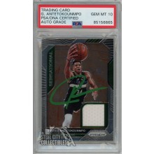 Giannis Antetokounmpo 2020-21 Panini Prizm Sensational Jersey Autograph Card #SSW-GAN PSA/DNA 10 (Green)