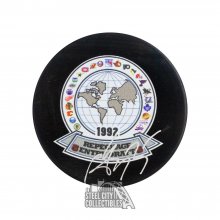Sergei Gonchar Autographed 1992 NHL Draft Hockey Puck - Beckett BAS COA