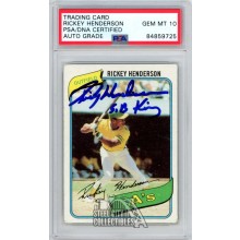Rickey Henderson 1980 Topps "SB King" Autograph Rookie Card #482 PSA/DNA 10