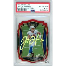 Justin Herbert 2020 Select Premier Level Red Die Cut Autograph Rookie Card #144 PSA/DNA (Yellow)