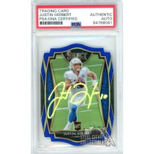 Justin Herbert 2020 Select Premier Level Blue Die Cut Autograph Rookie Card #144 PSA/DNA (Yellow)
