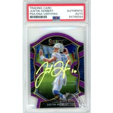 Justin Herbert 2020 Select Concourse Die Cut Purple Prizm Rookie Autograph #44 PSA/DNA (Yellow)