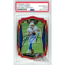 Justin Herbert 2020 Select Premier Level Red Die Cut Autograph Rookie Card #144 PSA/DNA