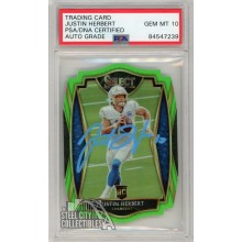 Justin Herbert 2020 Select Premier Level Green Die Cut Autograph Rookie Card #144 PSA/DNA 10