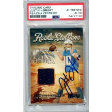 Justin Herbert 2020 Panini Playoff Autograph Rookie Stallions Jersey Card #RS-3 PSA/DNA