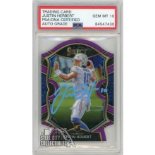 Justin Herbert 2020 Select Concourse Die Cut Purple Prizm Rookie Autograph #44 PSA/DNA 10 (Light Blue)