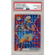 Justin Herbert 2020 Panini Mosaic Reactive Blue Autograph Rookie Card #204 PSA/DNA