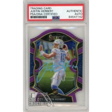 Justin Herbert 2020 Select Concourse Die Cut Purple Prizm Rookie Autograph #44 PSA/DNA (Light Blue)