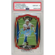 Justin Herbert 2020 Select Premier Level Red Die Cut Autograph Rookie Card #144 - PSA/DNA 10