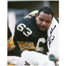 Ernie Holmes Autographed Pittsburgh Steelers 8x10 Photo (Sitting) - JSA COA (Black Ink, Signed On Towel)