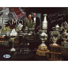 Brett Hull and Bobby Hull "HOF 2009, HOF 1983" Autographed 8x10 Photo - BAS (Trophies)