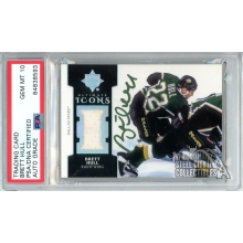 Brett Hull 2018-19 UD Ultimate Collection Icons Autograph Jersey Card #UI-BH PSA/DNA 10 (Green)
