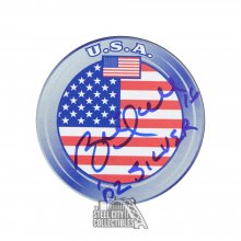 Brett Hull 02 Silver Autographed USA Hockey Puck - BAS COA