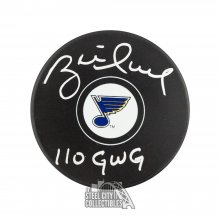 Brett Hull 110 GWG Autographed St Louis Blues Hockey Puck - BAS COA