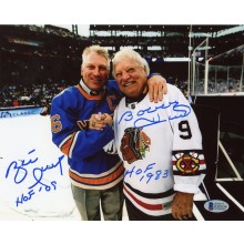 Brett Hull and Bobby Hull "HOF 09, HOF 1983" Autographed 8x10 Photo - BAS COA (Hand Shake)