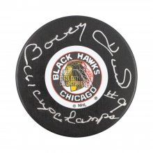 Bobby Hull 61 Cup Champs Autographed Chicago Blackhawks Hockey Puck - BAS COA