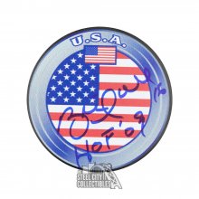 Brett Hull HOF 09 Autographed USA Hockey Puck - BAS COA