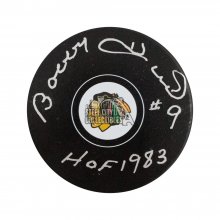 Bobby Hull HOF 1983 Autographed Chicago Blackhawks Official NHL Hockey Puck BAS