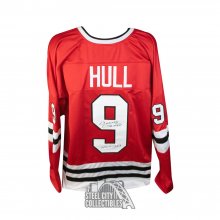 Bobby Hull HOF Autographed Chicago Custom Red Hockey Jersey - JSA COA