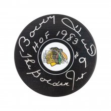 Bobby Hull HOF 1983 The Golden Jet Autographed Blackhawks NHL Hockey Puck - BAS
