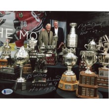 Brett Hull and Bobby Hull "HOF 09, HOF 1983" Autographed 8x10 Photo - BAS COA (Trophies)