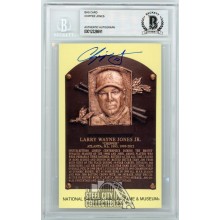 Chipper Jones Autographed Hall of Fame Plaque Slabbed Postcard - BAS