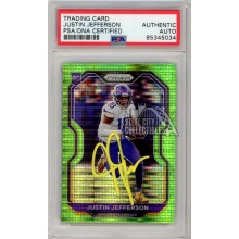 Justin Jefferson 2020 Panini Prizm Green Pulsar Autograph RC Card #398 PSA/DNA (Yellow)