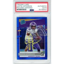 Justin Jefferson 2020 Panini Donruss Optic Blue Hyper Autograph Rookie Card #163 PSA/DNA (Yellow)