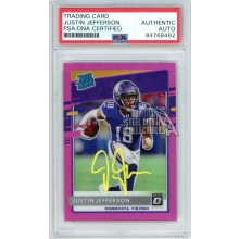 Justin Jefferson 2020 Panini Donruss Optic Pink Autograph Rookie Card #P-313 PSA/DNA (Yellow)