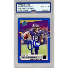 Justin Jefferson 2020 Panini Donruss Rated Rookie Press Proof Blue Autograph Card #313 PSA/DNA 10