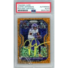 Justin Jefferson 2020 Panini Prizm Orange Disco Autograph RC Card #398 PSA/DNA (Yellow)
