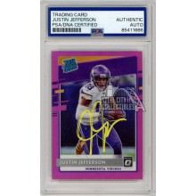 Justin Jefferson 2020 Panini Donruss Optic Rated Rookie Pink Autograph Card #163 PSA/DNA Yellow (New Label)