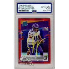 Justin Jefferson 2020 Panini Donruss Optic Rated Rookie Red Hyper Autograph Card #163 PSA/DNA (Yellow)
