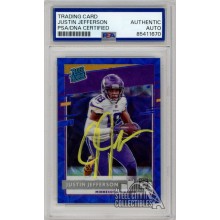 Justin Jefferson 2020 Panini Donruss Optic Rated Rookie Blue Scope Autograph Card #163 PSA/DNA Yellow (New Label)