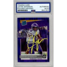 Justin Jefferson 2020 Panini Donruss Optic Rated Rookie Purple Shock Autograph Card #163 PSA/DNA (Yellow)