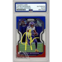Justin Jefferson 2020 Panini Prizm Red White Blue Autograph RC Card #398 PSA/DNA Yellow (New Label)