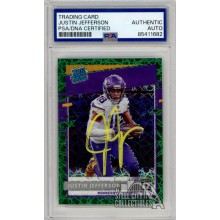 Justin Jefferson 2020 Panini Donruss Optic Rated Rookie Green Velocity Autograph Card #163 PSA/DNA (Yellow)