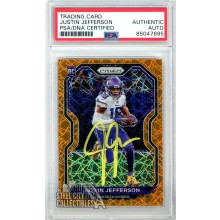 Justin Jefferson 2020 Panini Prizm Orange Lazer Autograph RC Card #398 PSA/DNA (Yellow)